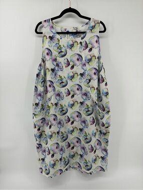 Yuvita 100% Linen Women’s Floral Sleeveless Shift Dress - Lavender Multi